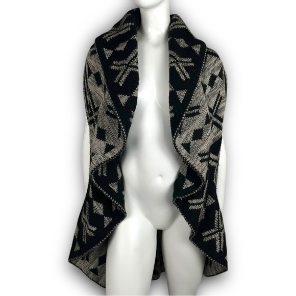 JOHNPAULRICHARD Kilim Reversible Ruffled Chunky Knit Sweater Vest Cardigan Aztec - Picture 8 of 13